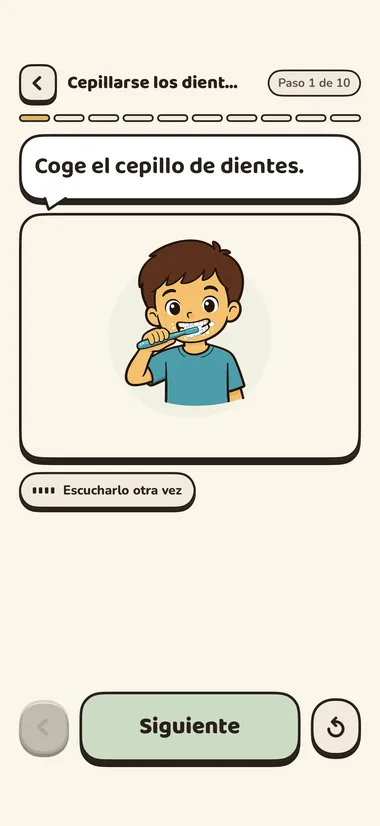 Un niño siguiendo un paso con una imagen y una indicación