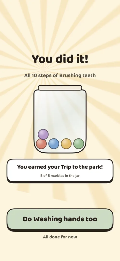 A child's visual reward jar filling up after finishing a routine