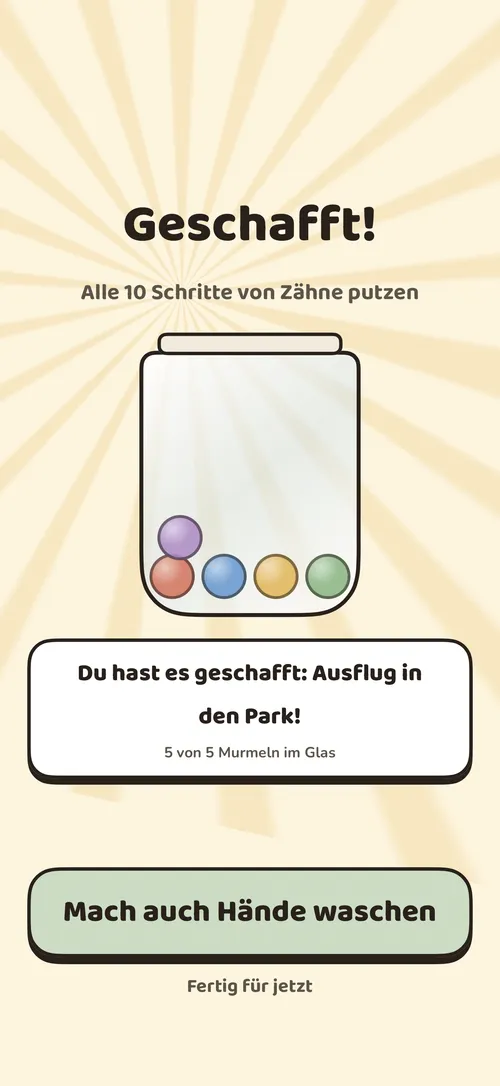 Das Belohnungsglas eines Kindes füllt sich nach Abschluss eines Ablaufs
