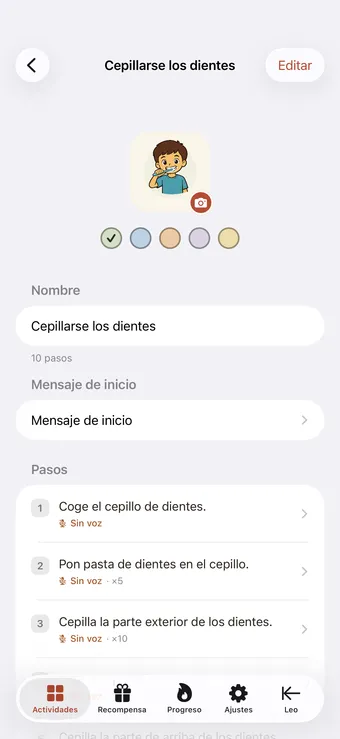 Abre una actividad y toca un paso