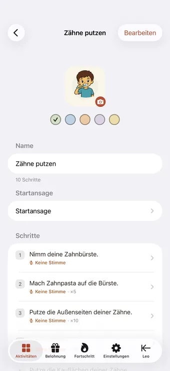 Eine Aktivität öffnen und einen Schritt antippen
