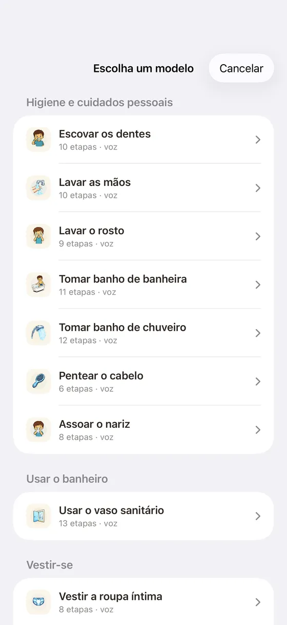 Escolhendo entre as atividades prontas do Tandli estruturadas por análise de tarefas